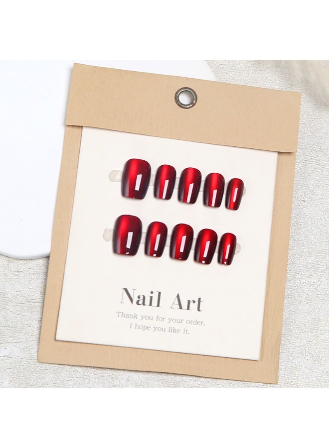 Instant Wear Luxury Press-on Nails – 24pcs Reusable Set –Metallic Wine Red Chrome False Nails  – Salon Look at Home - Image 2
